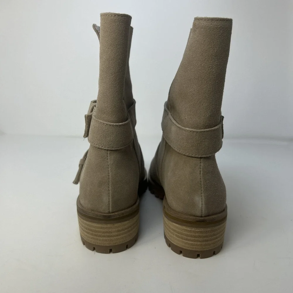 Splendid Karlyn Taupe Suede Ankle Booties Size 5 Double Buckle Moto NIB
